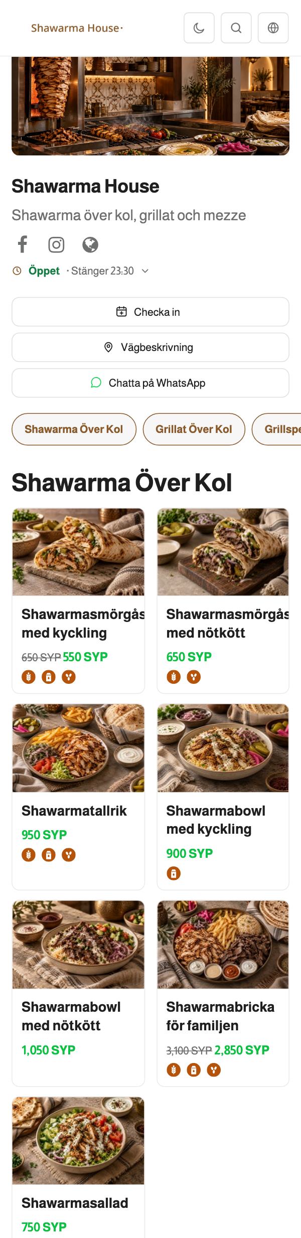 Menyn för Shawarma House