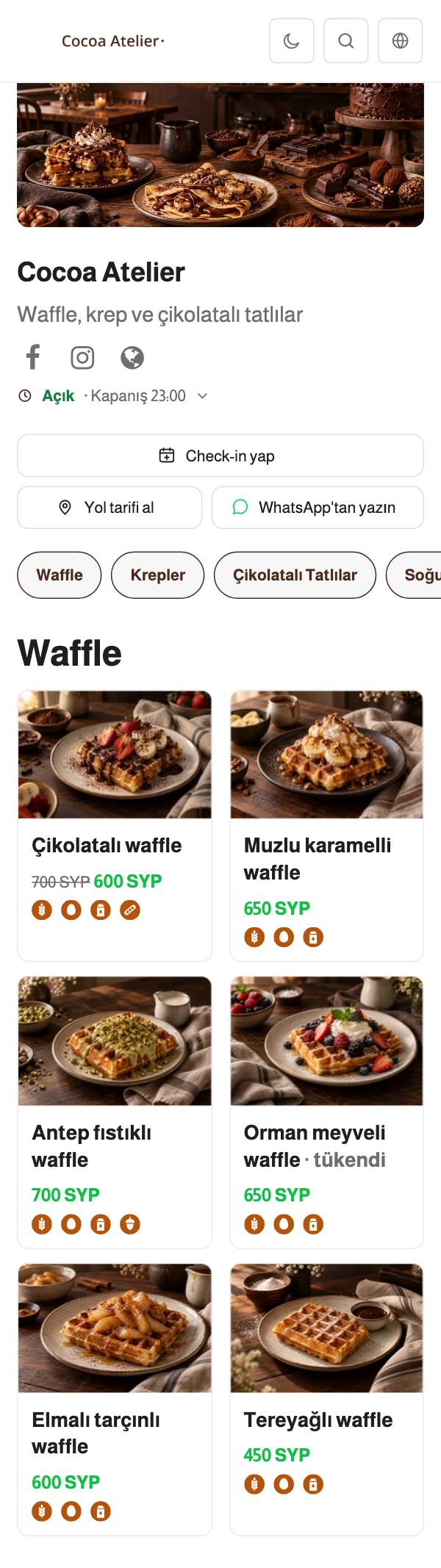 Cocoa Atelier menüsü
